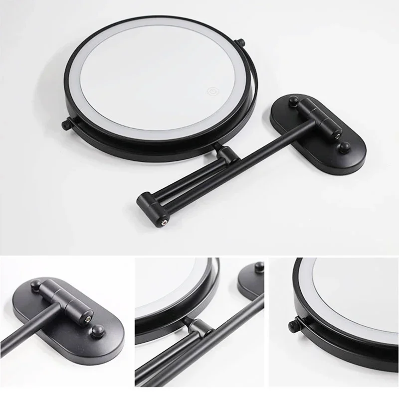 Bathroom White Smart Makeup Mirror 8-inch Folding LED Makeup Mirror 3X Magnification Double-sided Battery Mirror 5
