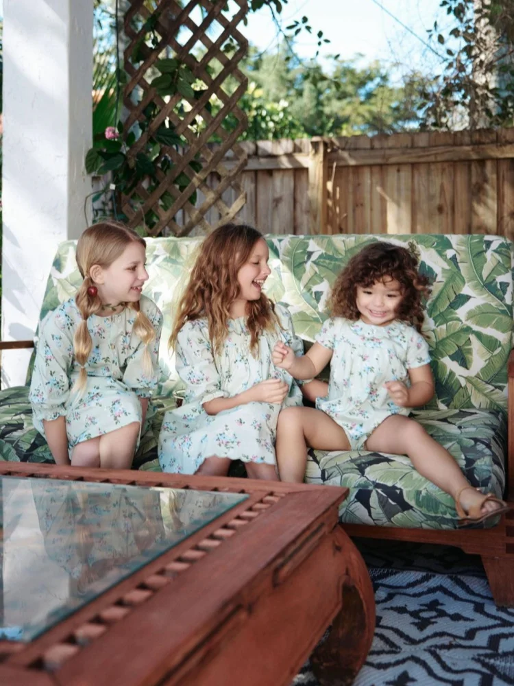 Scalloped Garden Floral Design Girls Printed Flowers Dress Boys Cotton Knitted Polo Shirt Holiday Outfits