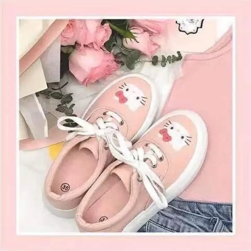 

Cartoon Cute Kawaii Sanrioed Kuromi 2023 New Autumn Campus Girl Student Cow Pattern Versatile Casual Canvas Shoes
