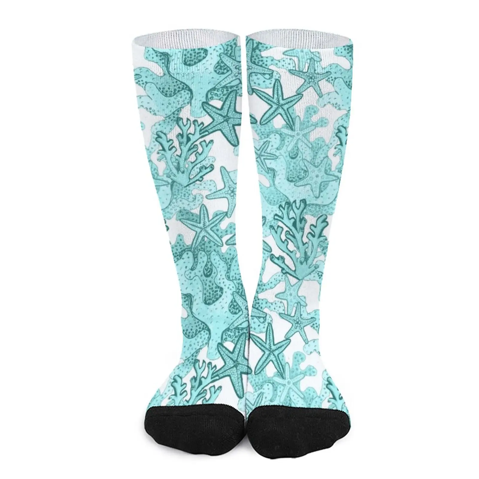 

Starfish Watercolor Aqua coral reef ,ocean home decor Socks sports stockings man luxury socks