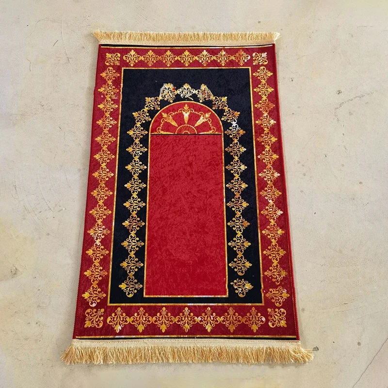 2023 Muslim Non Slip Print Prayer Rug Soft Worship Mat Turkish Islamic Kaba Prayer Mats Padded Rugs Meditation Rug Islamic Gift