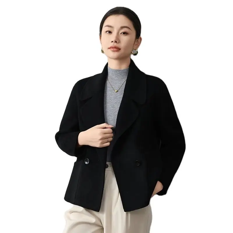 Autumn Winter Double Sided Woolen Jacket Short Chic Mother Clothing 100% Pure Wool Coat Suit Collar Woolen Coat