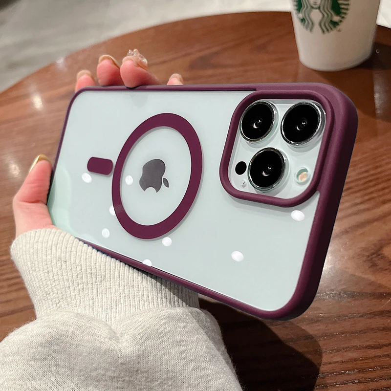 iPhone 15 14 13 12 11 Pro Max Mini XS XR 하드 아크릴 커버 용 Magsafe 자기 무선 충전 케이스 용 다채로운 투명