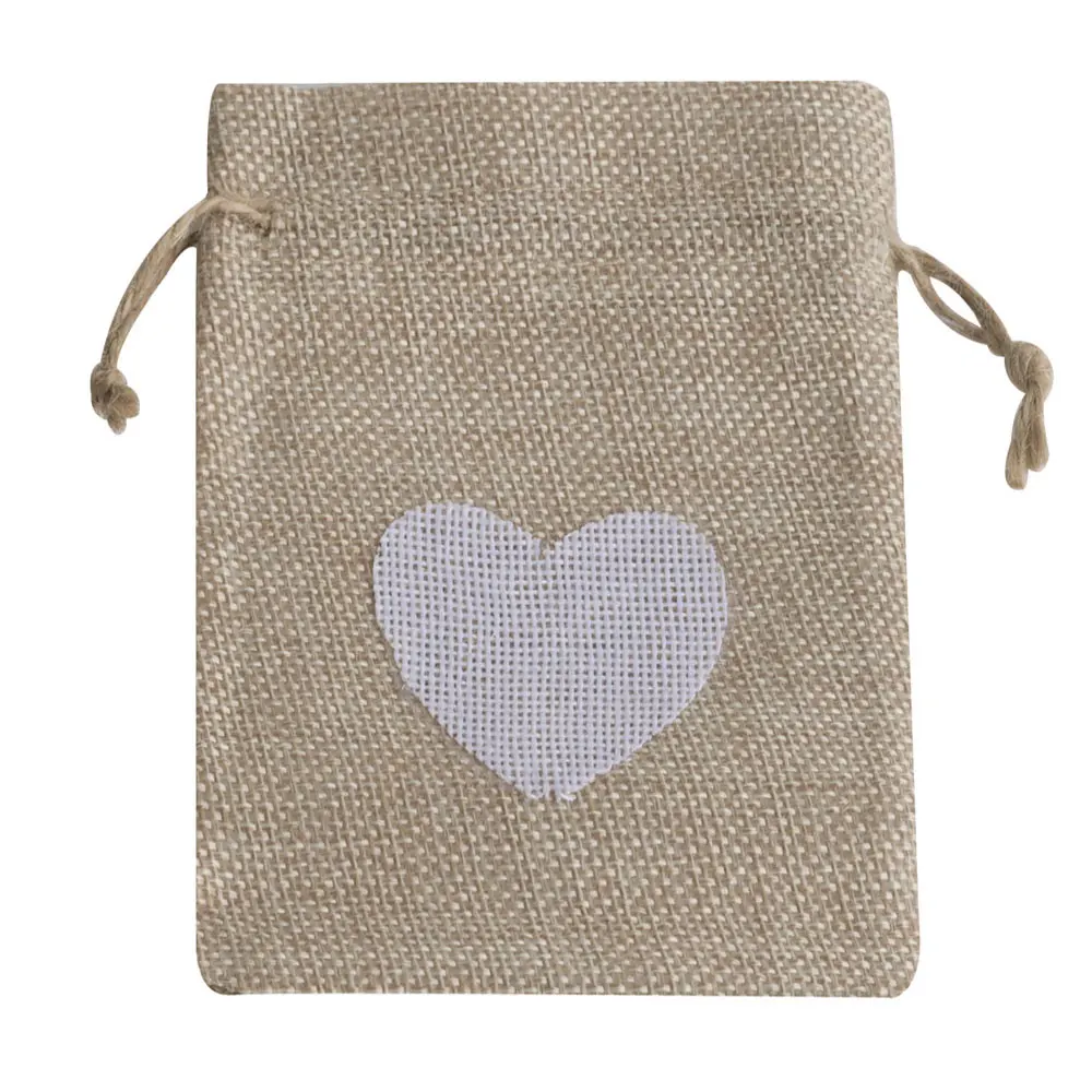 10 stücke Herz Flachs Verpackungs beutel 8x10cm 10x14cm 13x18cm Baumwolle Leinen Weihnachts feier Hochzeit Sac kleinen Kordel zug Geschenk beutel – Detail 2