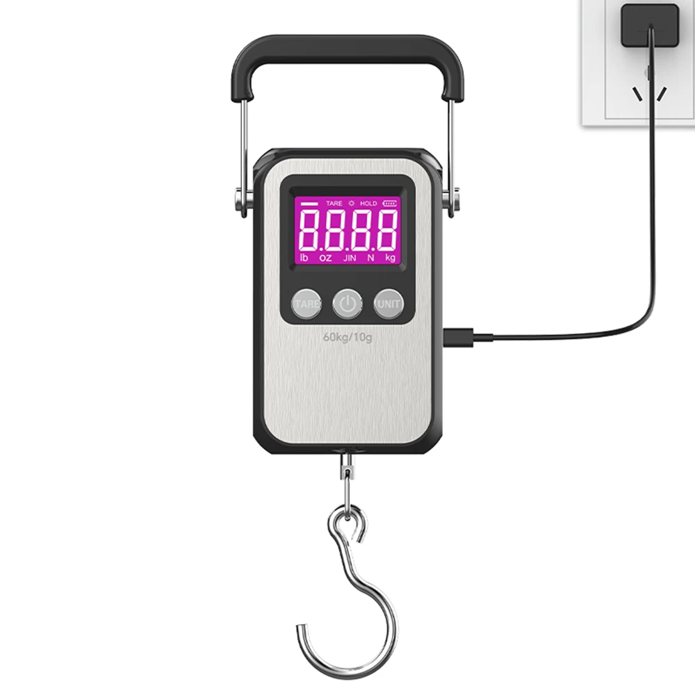 Balance digitale rechargeable 60kg précision 10g - Pèse-poisson crochet LCD portable usage domestique