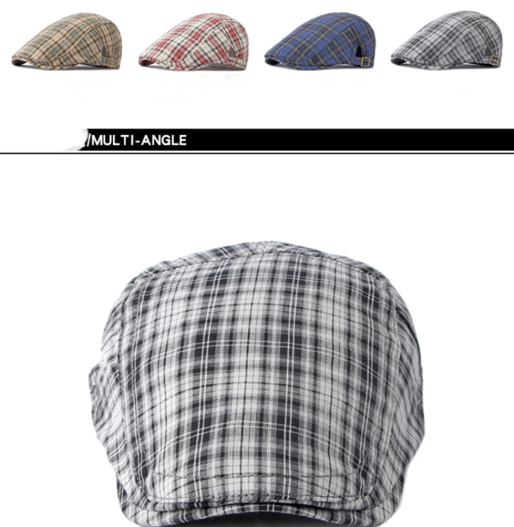 HT4633 Herren- und Damen-Baskenmütze, Retro-Künstlermütze, Verstellbare Ivy-Flatcap, Unisex Frühling-Sommer Karierte Baskenmütze – Detail 5