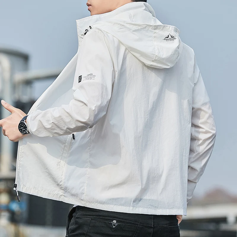 남성용 루즈 캐주얼 단색 지퍼 재킷, 긴팔 가디건, 자외선 차단 상의, 남성용 후드 올매치 코트, 용수철 가을