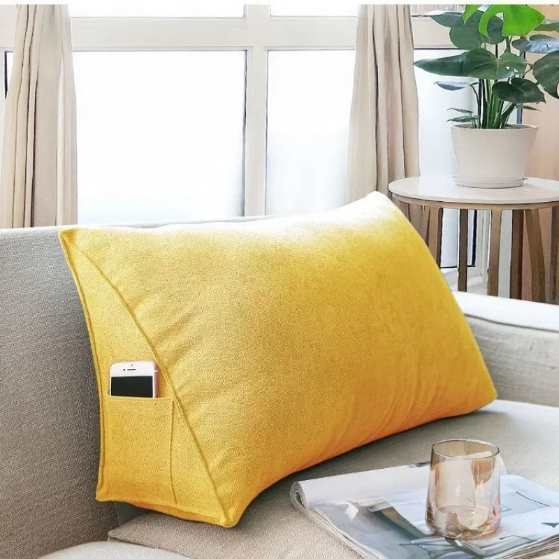 Soft Sofa Triangle Back Cushion Cover with Pockets Living Room Rectangular Back Pillowcase Bed Headboard Backrest Support Case