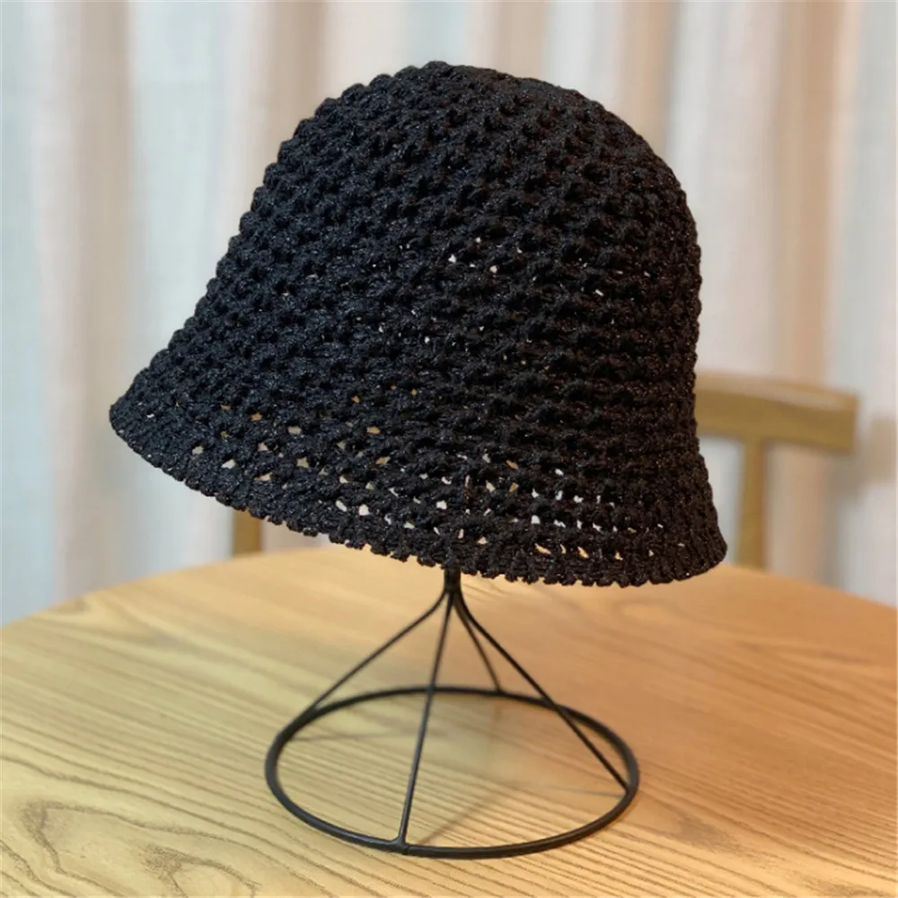Sommer-Eimerhut für Damen, dünn, gestrickt, Wolle, faltbar, künstlerisch, Freizeit, Sonnenhut – Detail 7