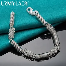 

URMYLADY 925 Sterling Silver Charm Elasticity Circle Chain Bracelet For Woman Man Fashion Jewelry Wedding Celebration Party
