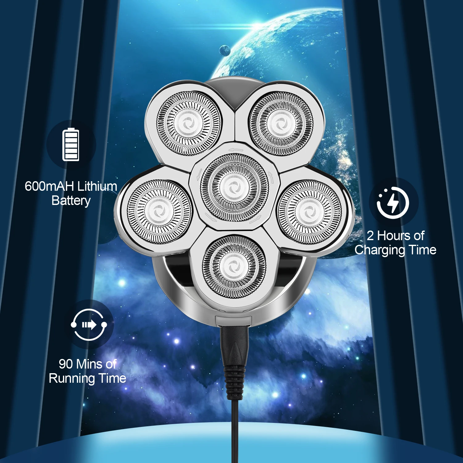 Electric Shaver 6 in 1 Men's Electric Shaver 6 Blades Waterproof Rechargeable Multifunctional Razor Nose Hair Trimmer Wet & Dry Razor Beauty Kit