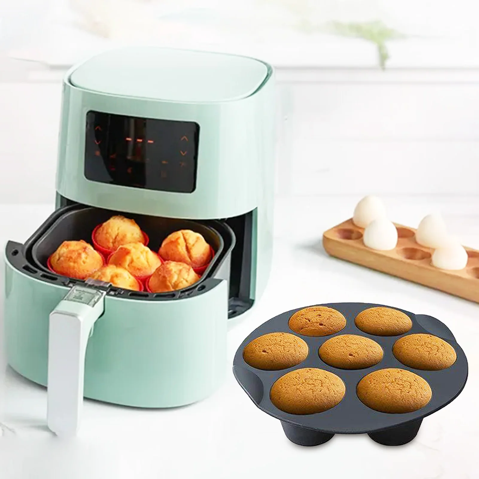 Air Fryer Silicone Curled Muffin Pan Cupcake Tray Baking Cups with Good  Grips Handles, 7 Cupcake Silicone Muffin Pans for Baking Cupcake Mold for  4.5-8.5L Air Fryer Accessories - Nonstick Pan Chocolate