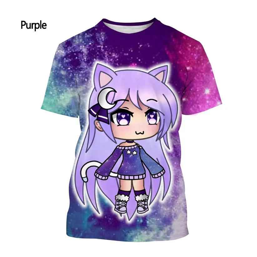 Camiseta infantil Gacha Life Anime 3D estampada, tops casuais com