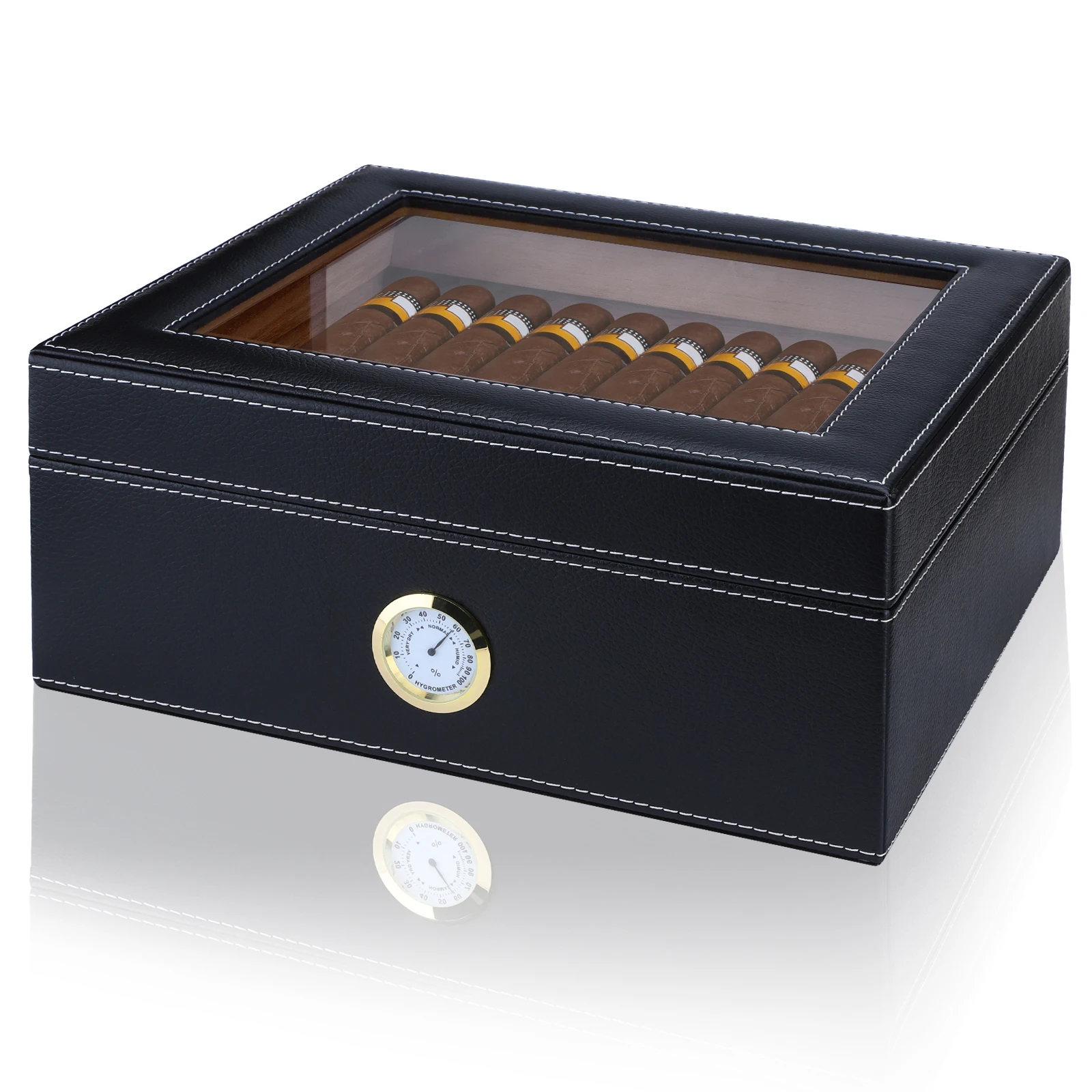 

Хьюмидоры для сигар, хранилище 25-50 коробка для сигар, верхний дисплей из закаленного стекла, ручная работа, имитация Кедровой древесины, искусственная сигара с гигрометром