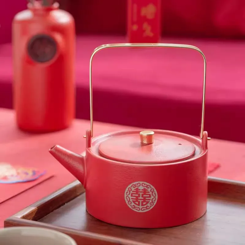 Red joy Tea Cup set for bride, wedding, living room, new