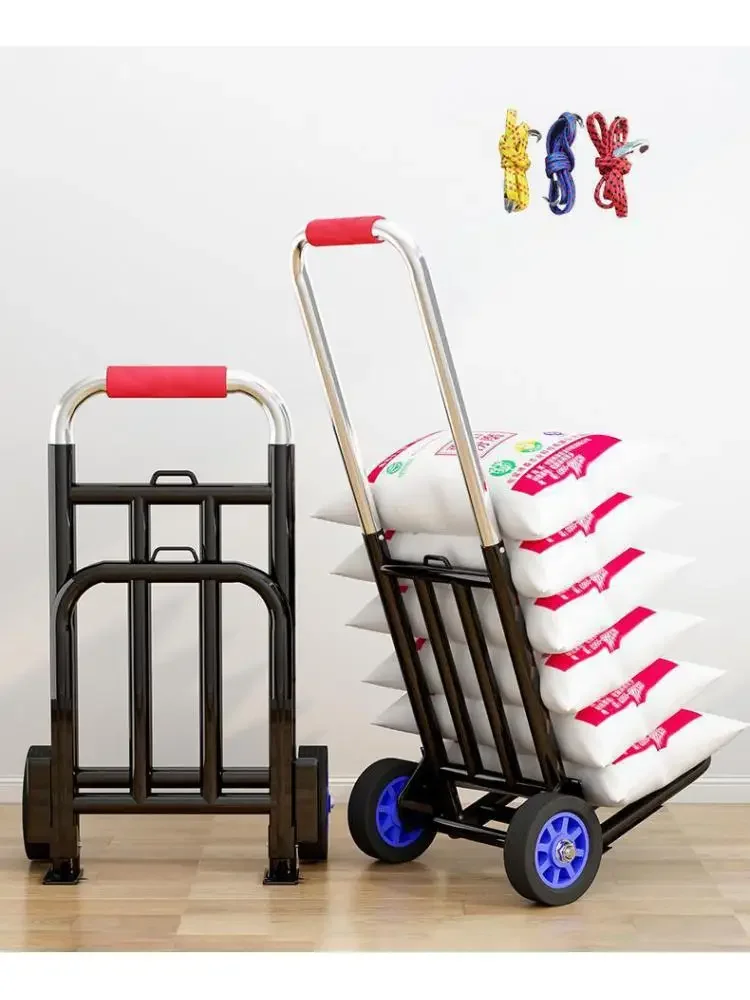 

Portable Cart Folding Luggage Handling Pull Cargo Trailer with Wheels Home Grocery Shopping Trolley Light Small Trolley