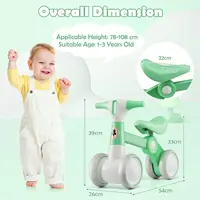 DORTALA Cute Baby Balance Bike 4 Wheels Childrens Bicycle Toddlers Riding Toy w/No Pedal Green/Pink/Yellow 2