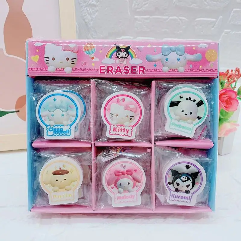 30pcs Sanrio Hello Kitty Kuromi Cinnamoroll Pencil Erasers Kawaii Stationery Students Primary School Prize Gifts pencil eraser