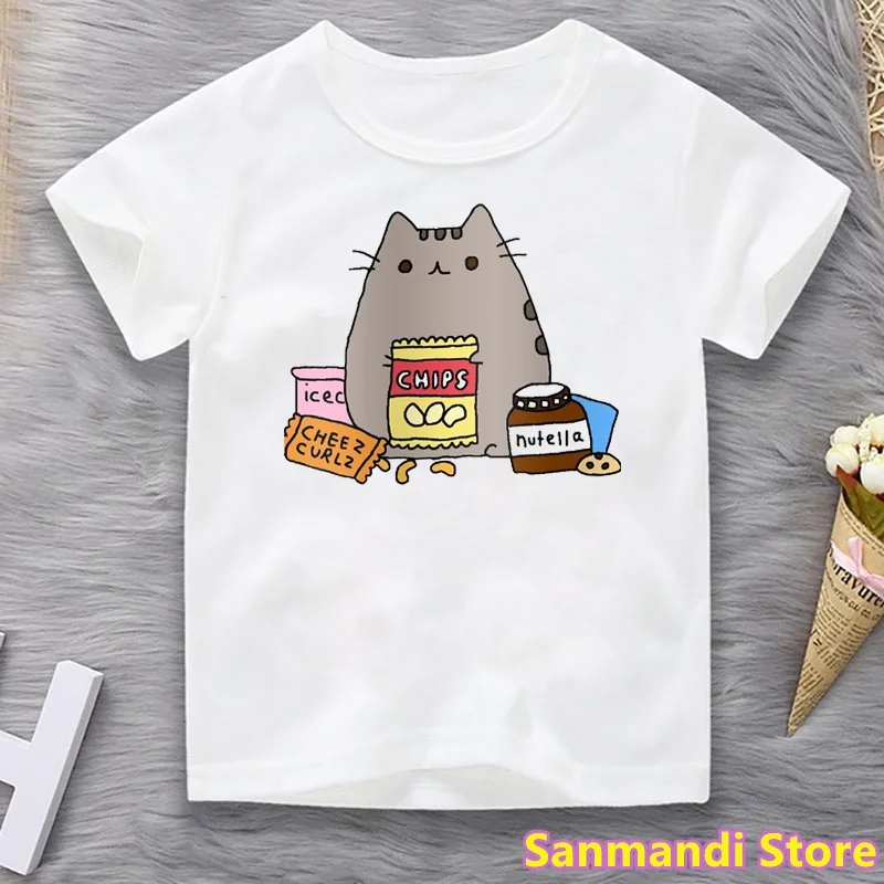 Funny Grey Cat Love Nutella Tshirt Per Ragazze/Ragazzi Abbigliamento Per Bambini Maglietta Bianca Nutella Harajuku Kawaii Abbigliamento Per Bambini To