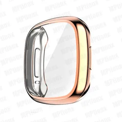 Premium Screen Protector: Full Soft TPU Plated Bumper Protective Cover - Fitbit Sense 2 (Rose Gold)