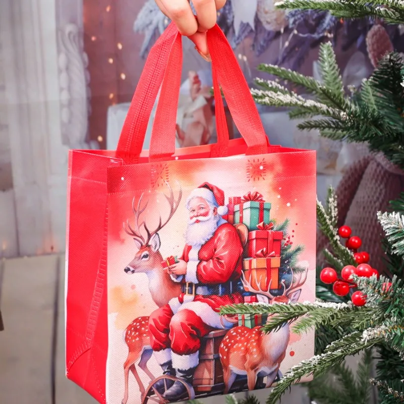 Christmas Santa Claus Big Bag Lightweight Handbag Small Bell Hand-held Bags Festival Celebration Father Christmas Printing Pouch