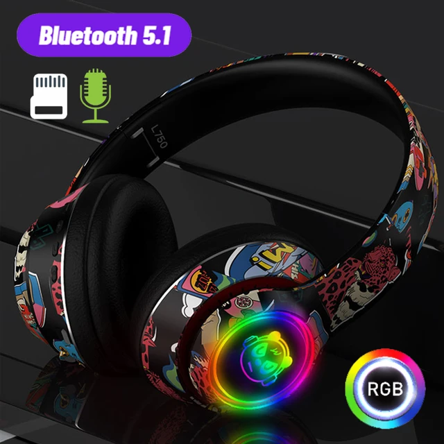 Auriculares inalámbricos con micrófono para videojuegos, audífonos con luz  RGB, Bluetooth 5,1, compatible con tarjeta TF, para niños, PC, PS4 -  AliExpress