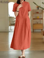ZANZEA Chic Linen Shirt Dresses Casual Solid Long Maxi Dress Fashion Women Cotton 2024 Sundress New Arrival Summer Vintage Robes - Image 2