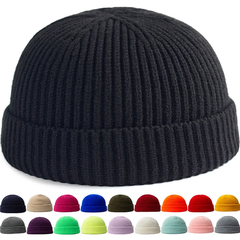 Hip Hop Beanie Knitted Hat Men Fashion Skullcap Autumn Women Winter Brimless Baggy Melon Cap Cuff Docker Fisherman  Beanies Hat 1