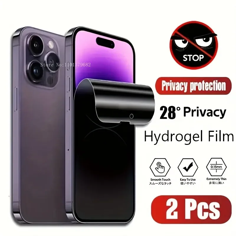 מגן מסך פרטיות 2 חבילות עבור iPhone 15 14 13 12 11 Pro Max Hydrogel Film Plastic Glossy Anti-Spy Protection Self-Healing