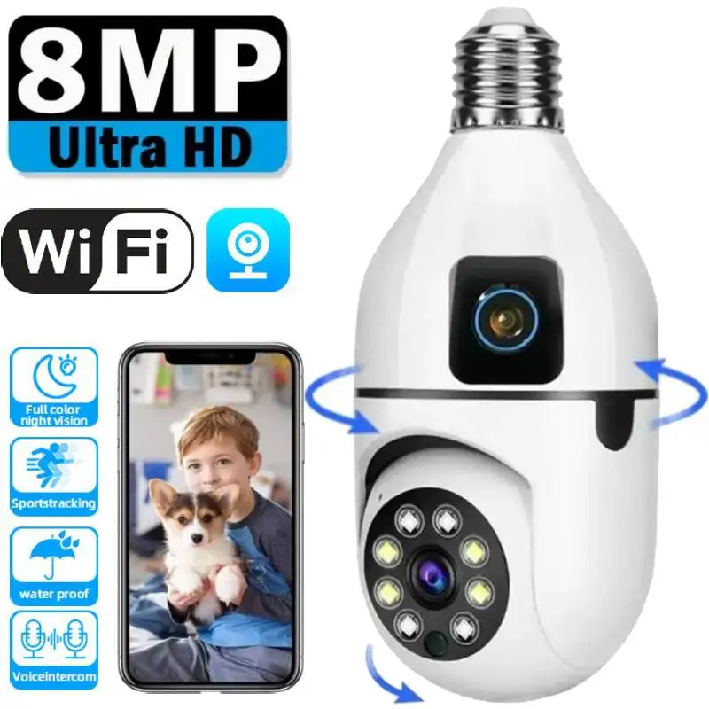 Caméra IP WiFi 8MP E27, Caméra Ampoule Sans Fil, Moniteur Bébé, Caméras pour Animaux de Compagnie, Surveillance Vidéo Intérieure Intelligente 5MP avec Suivi IA 1 Caméra IP WiFi 8MP E27, Caméra Ampoule Sans Fil, Moniteur Bébé, Caméras pour Animaux de Compagnie, Surveillance Vidéo Intérieure Intelligente 5MP avec Suivi IA 1