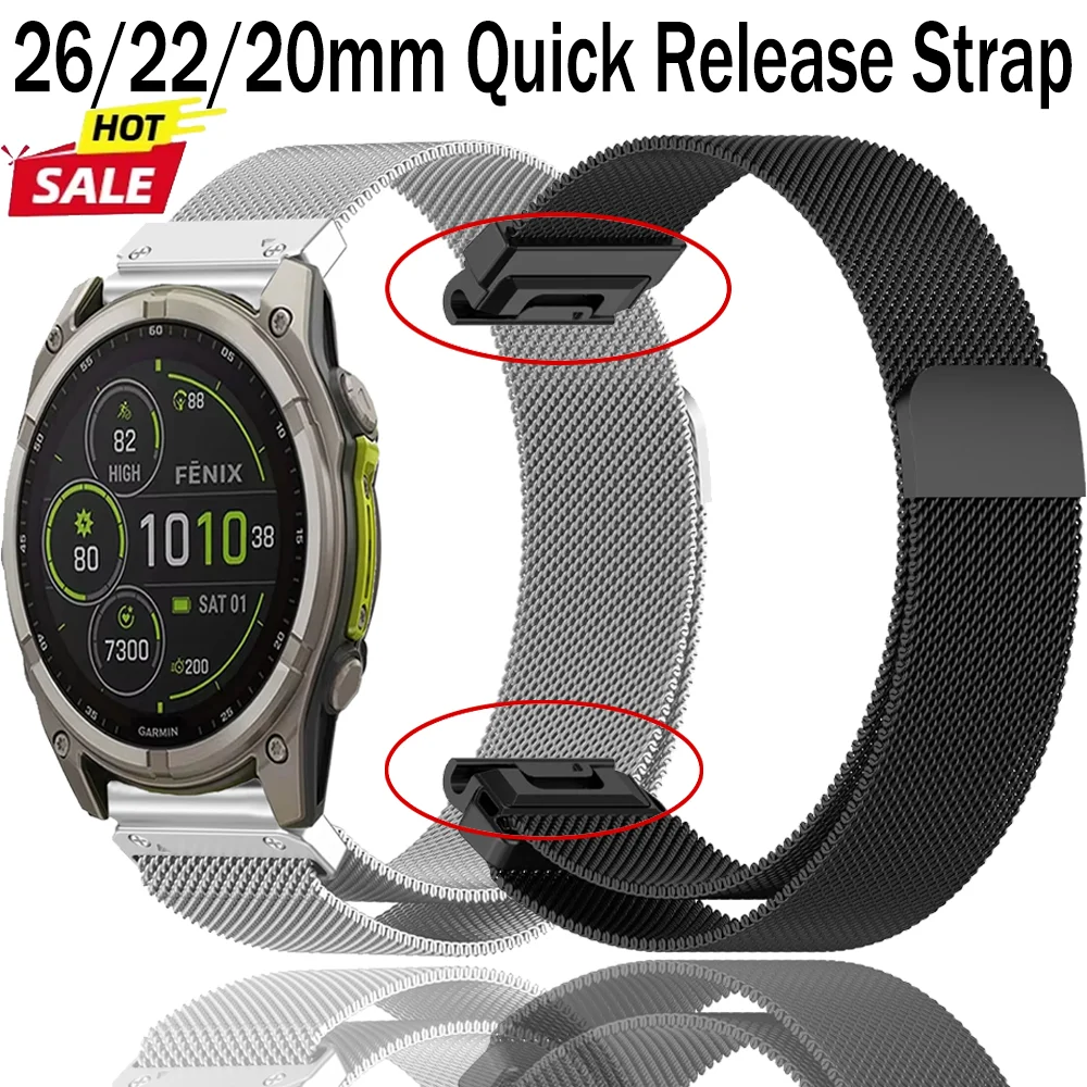 Enhanced Quick Release Milanese Magnetic Strap, Available in 26mm, 22mm, and 20mm Sizes