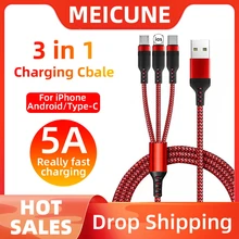 

5A 3 in 1 USB A C To Type C Micro USB Lightning Phone Fast Charging Cable For iphone 11 Huawei Samsung Phone Charging Cord