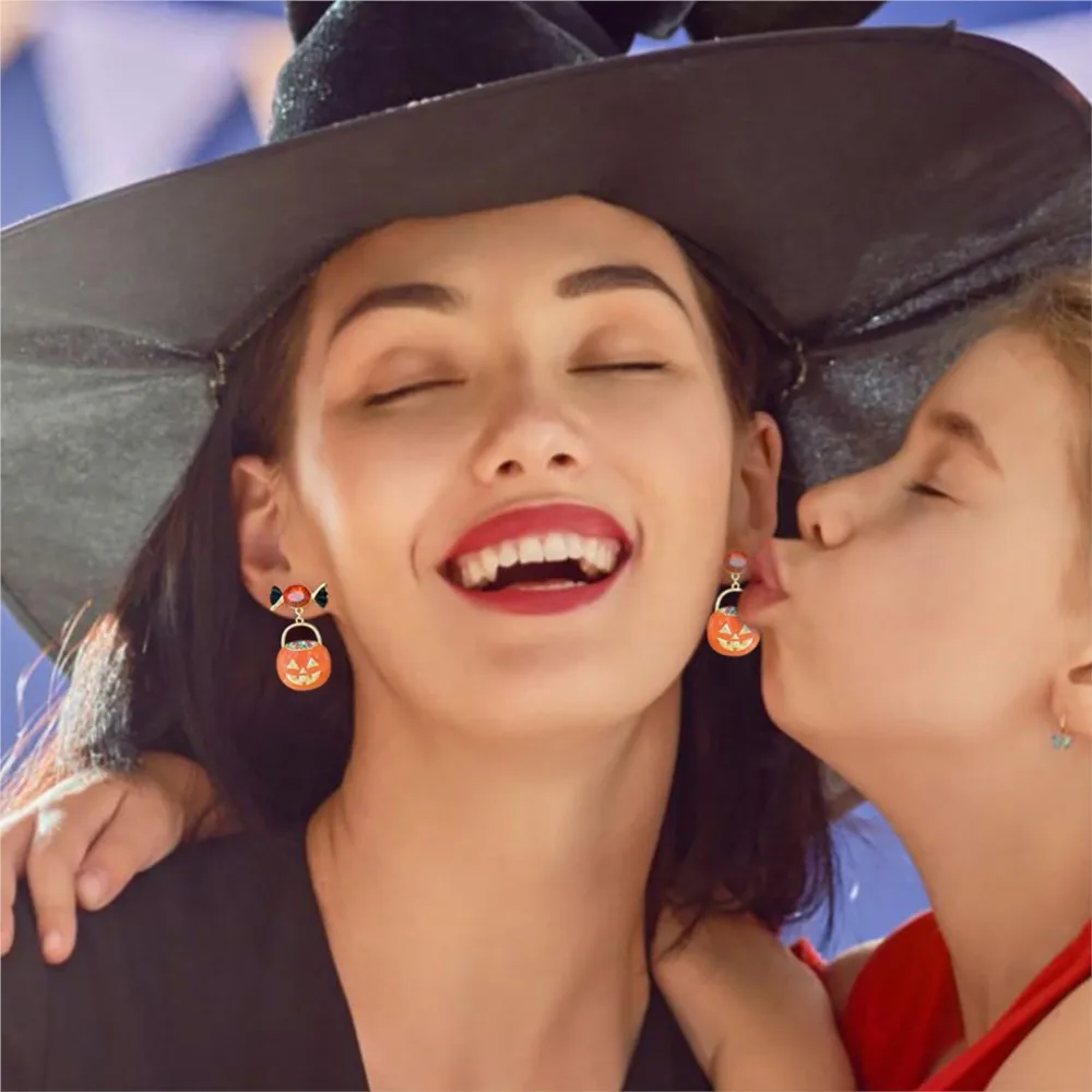 1 Pair Halloween Hoilday Candy Pumpkin Basket Drop Earrings for Women Creative Halloween Festival Celebration Decorations Wear