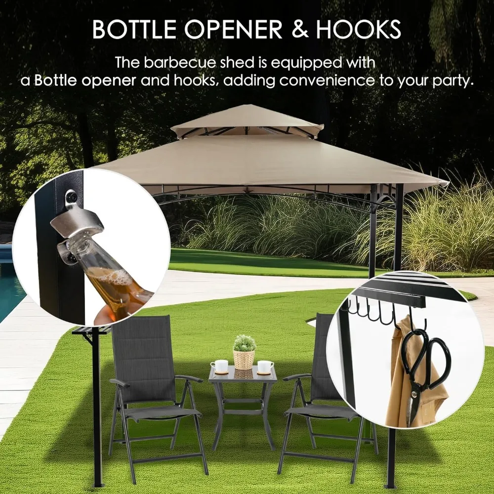 Soft Top BBQ Canopy - 8'X5' Outdoor Grill Gazebo Grill Canopy (Tent) with 4pcs Detachable LED Light 3