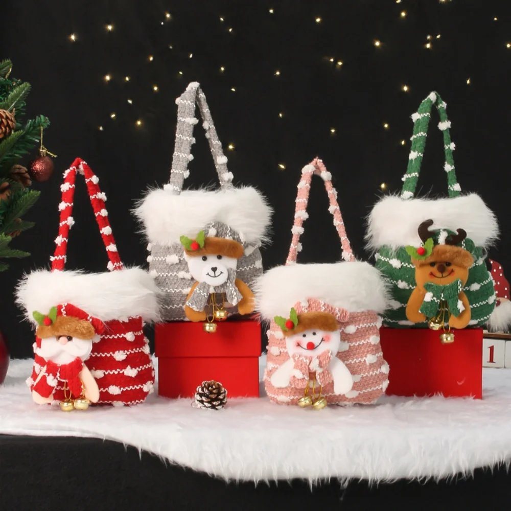 Christmas Gift Bags Knitted Snowflake Velvet Handbag Candy Tote Bag Snowman Santa Claus Children Apple Gift Storage Bags