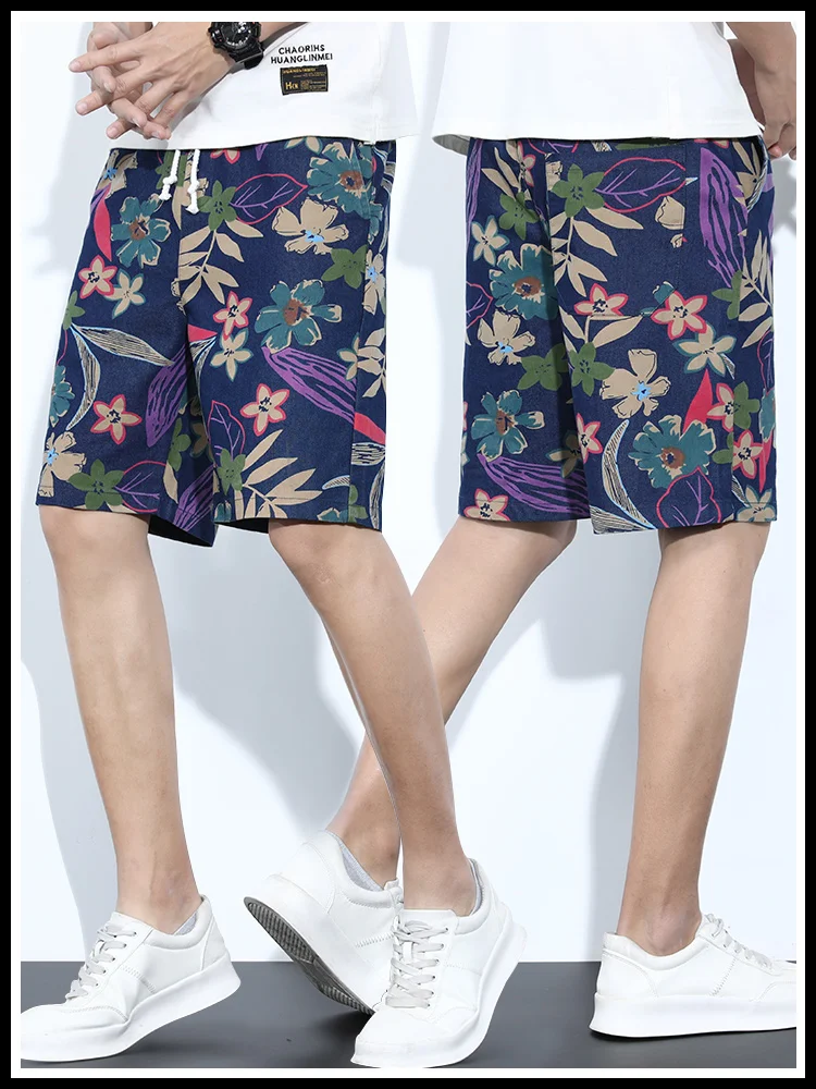

2023 Summer Men'S Sports Shorts Print Straight Pattern Loose Type Elastic Waist Drawstring Casual Shorts Jogging Shorts E57