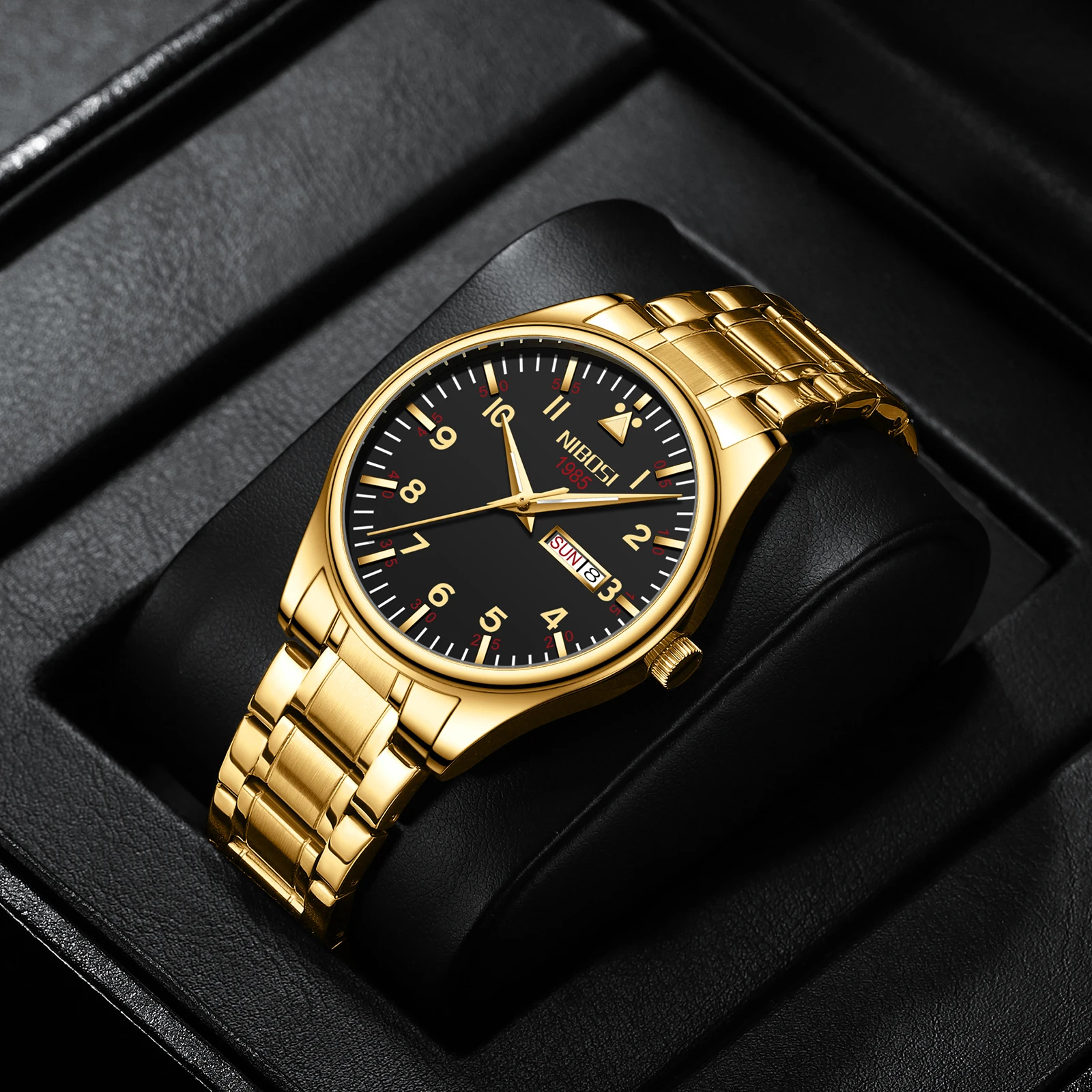 Men's Quartz Watches Waterproof Business Luminous Man Watch Week Display Gold Strap Luxury Watch Man Clock Calender Man's Gift