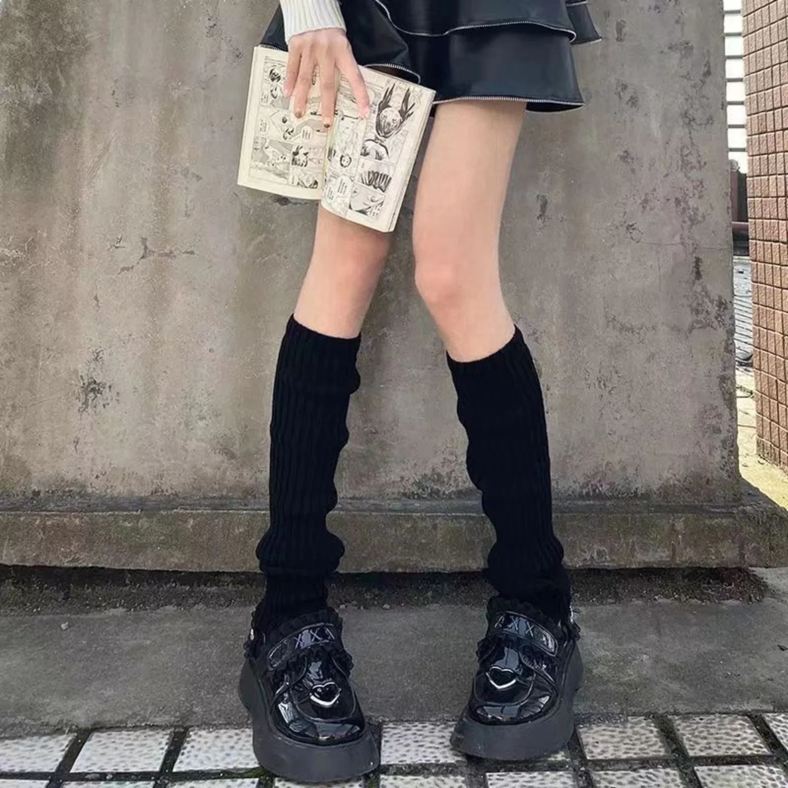 Korean Style Knitted Leg Warmers,Y2K Harajuku Aesthetic Sock Accessories, Warm Winter Knit Leg Covers For Daily Streetwear Party