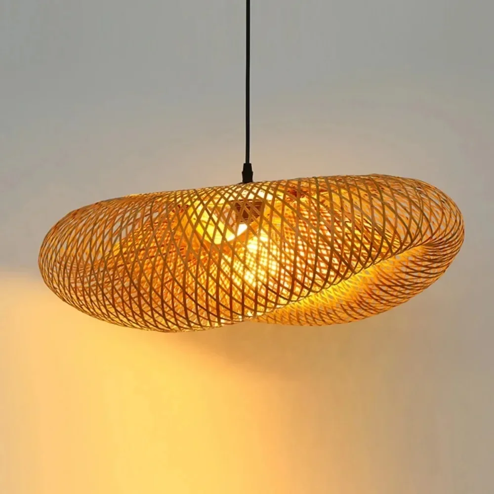 Handmade Bamboo Chandelier Bohemian Scandinavian Style Pendant Light 40-80cm Weaving Lamp for Dining Room Living Room Decoration