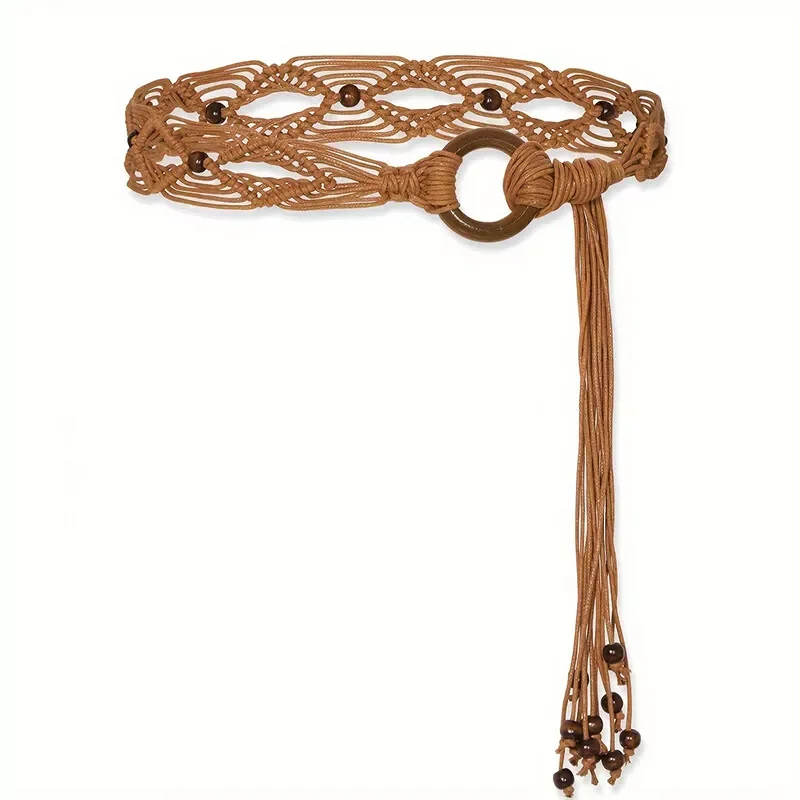 Women's Boho Woven Tassel Belt – Stylish Waistband Accessory