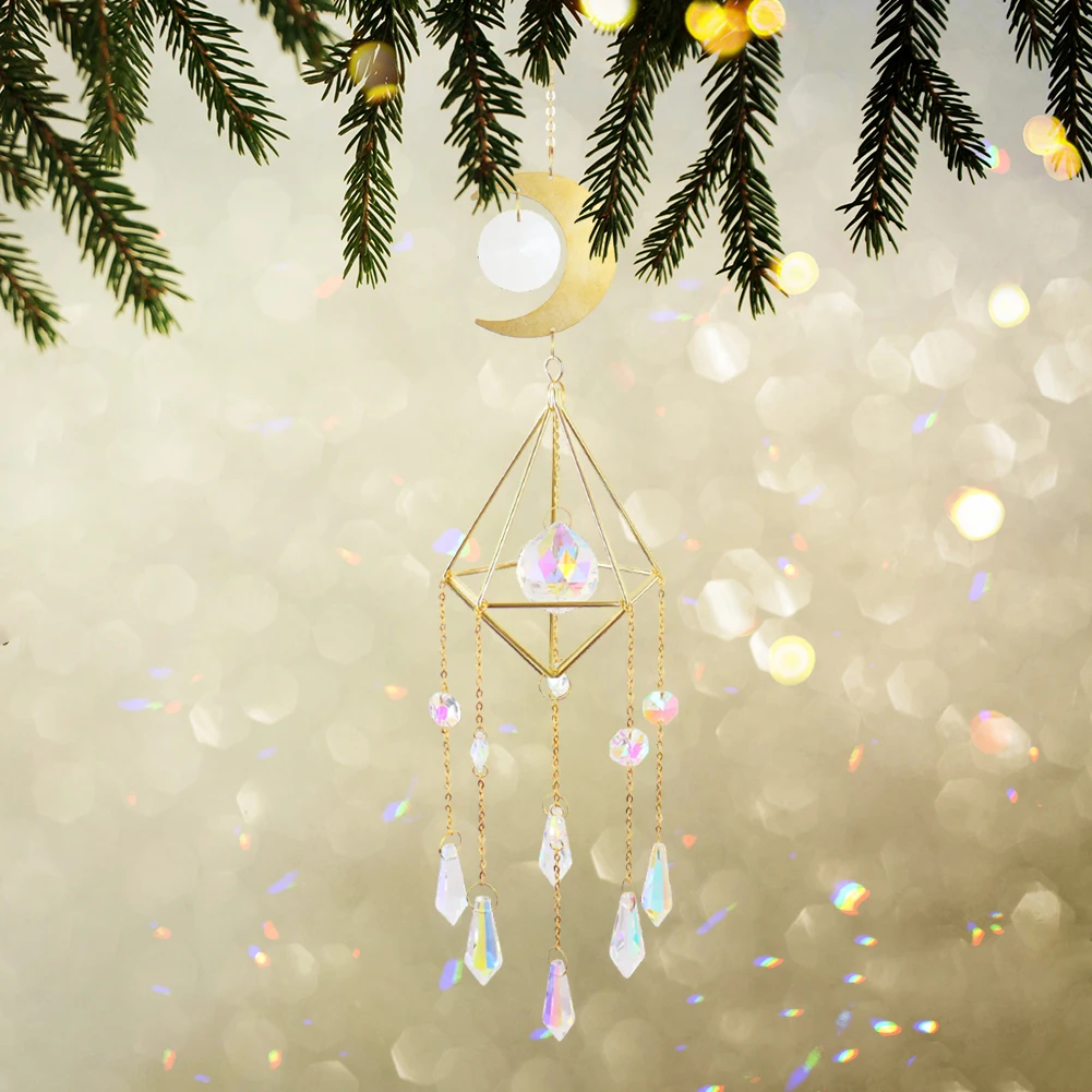 Hanging Sun Catcher Crystal Teardrop Chandelier Wind Chime Prism Suncatcher Rainbow Maker Light Catcher Window Garden Decoration