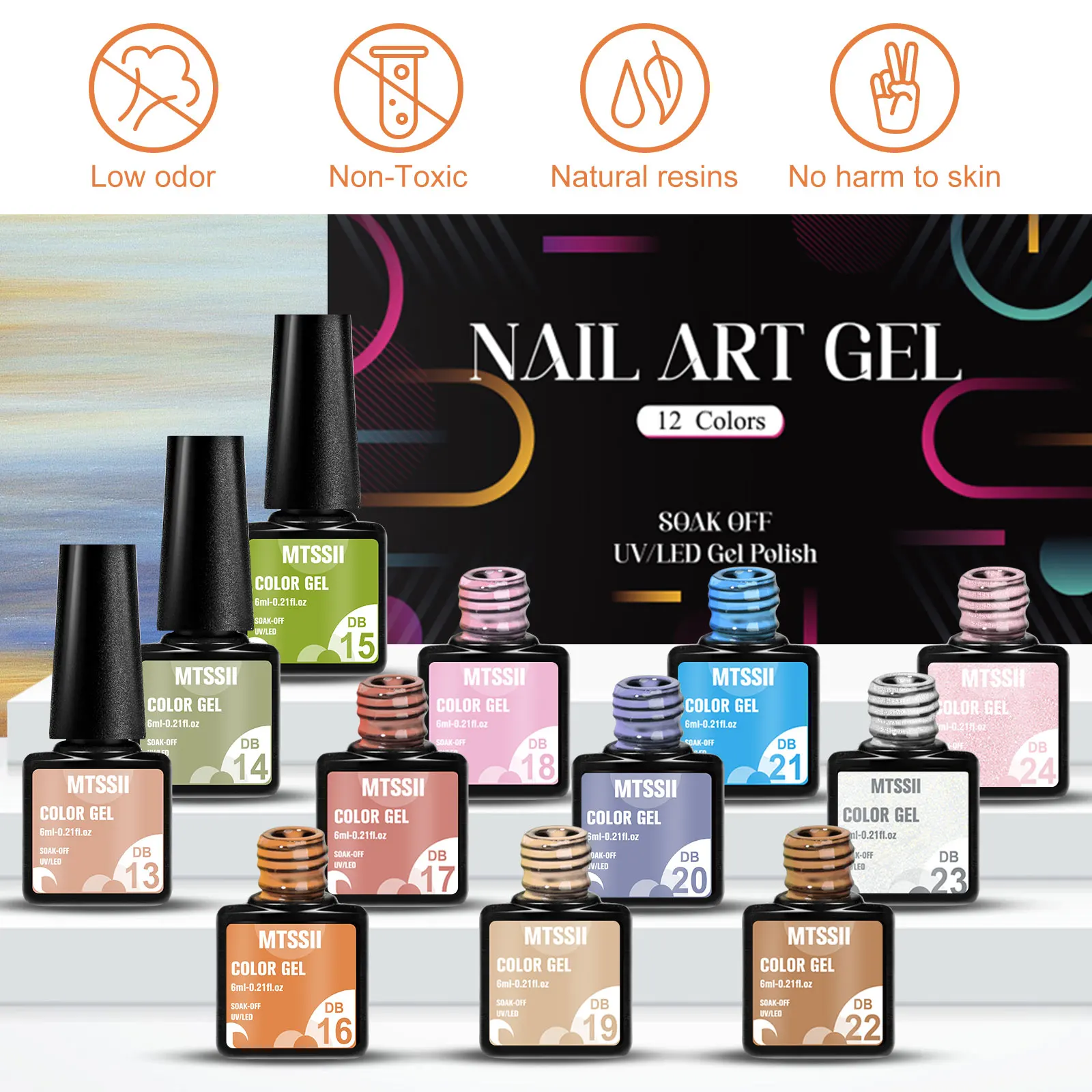 12PCS/SET 6ml Color Nail Gel Polish Set Kits Base Top Coat Varnish Soak Off UV Gel LED Semi Permanent All For Manicure Nail Art 2