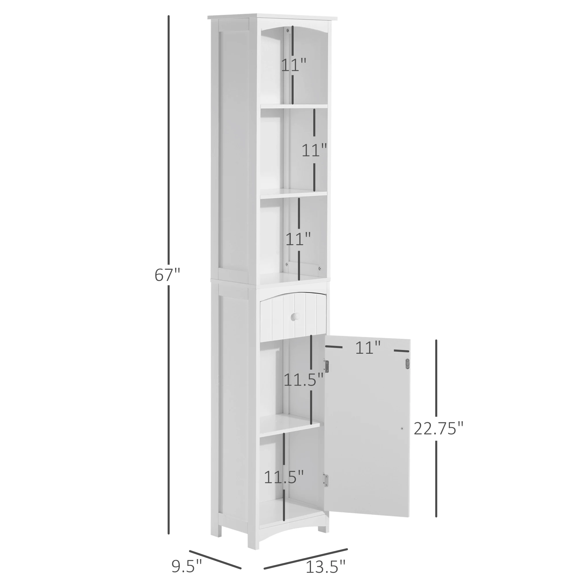 Homcom Bathroom Storage Cabinet, Free Standing Bathroom Storage Unit, Tall Linen Tower with 3-Tier Shelves and Drawer, White 3