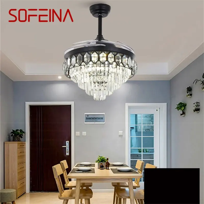 

SOFEINA Ceiling Fan Light Invisible Crystal LED Lamp With Remote Control Modern Luxury For Home