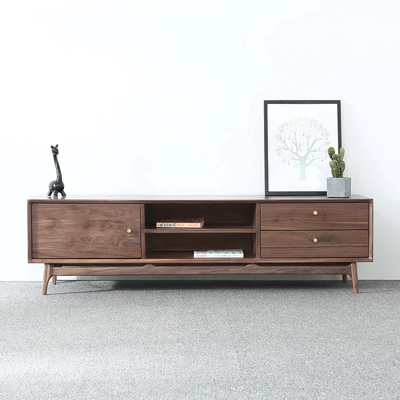 

Шкаф для телевизора из массива дерева, современный простой североамериканский чайный столик из черного ореха для гостиной, напольный шкаф для хранения в европейском стиле