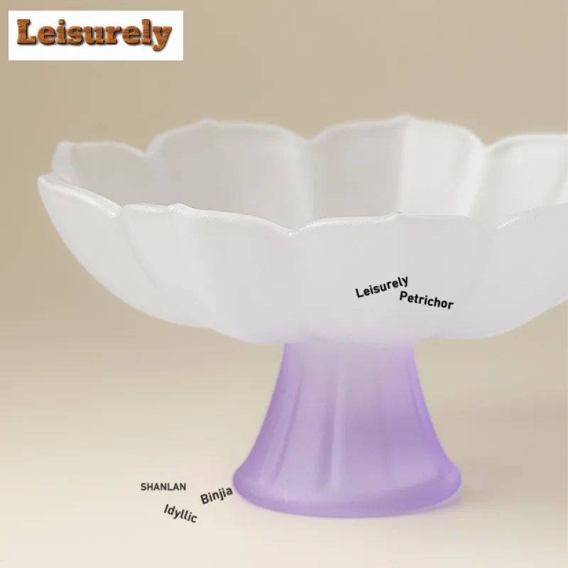 Flowing Cloud Glass Color Frosted Lotus Fruit Dishes Zen Pastry Plate Fruit Snack Plate Household Hospitality Dishes Ornaments