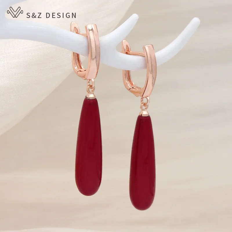 S&Z DESIGN New Fashion Long Water Drop Simulated-pearl Dangle Earrings For Women Girl Wedding Party 585 Rose Gold Color Jewelry