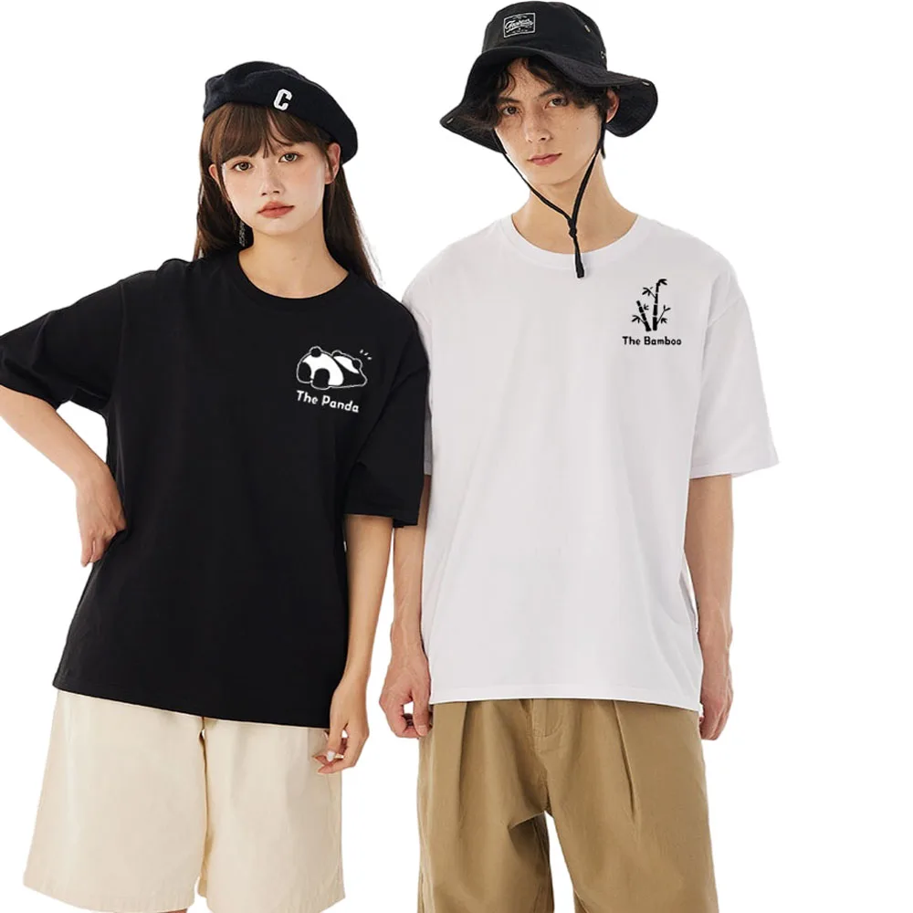 

Summer Couple Shirt Tops Cartoon Panda Bear Print Women Men Oversized T-shirt 100% Cotton Kawaii Casual Tshirt Tees Clothing