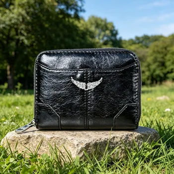 Portafoglio Classico alla Moda Unisex, Semplice ed Elegante Porta Carte in Pelle Bifold, Abbinamento Quotidiano, Pelle Cerata Tinta Unita