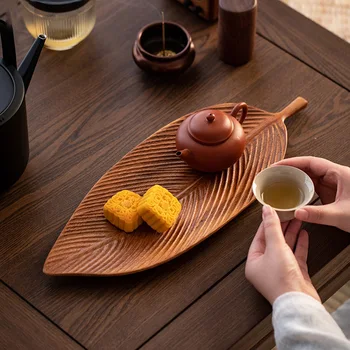 Wooden Walnut Leaf Tea Tray 1